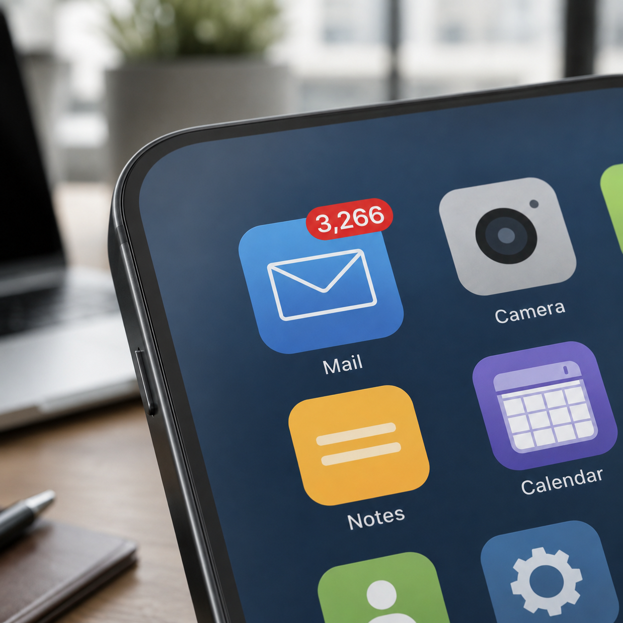 A phone screen showing an overloaded mail app with thousands of unread messages.