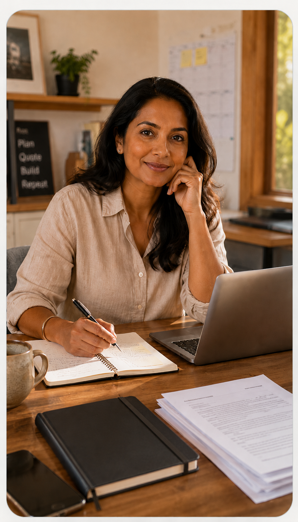 A relaxed small business owner reviewing Cheks renewal details.